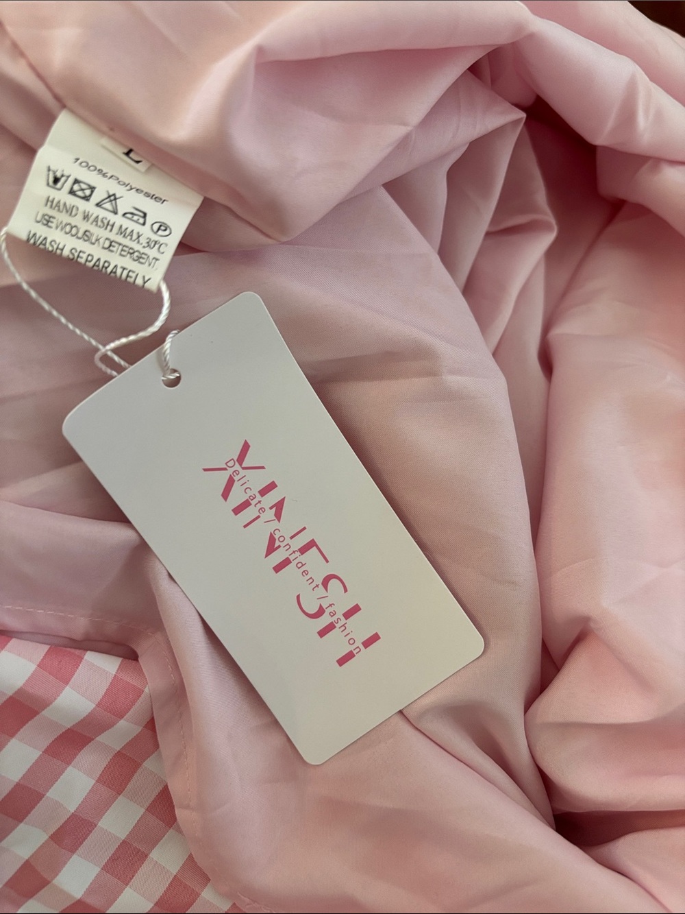 Brand New! Pink Gingham Square-Neck Maxi Corset Dress (Size: Large) - Picture 5 of 7